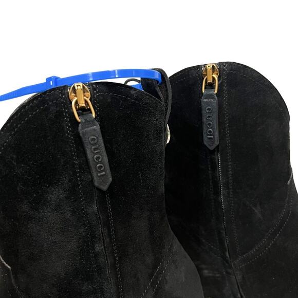 Gucci Black Western Suede Ankle Bootie Boots Size EU 37.5 - Picture 10 of 16